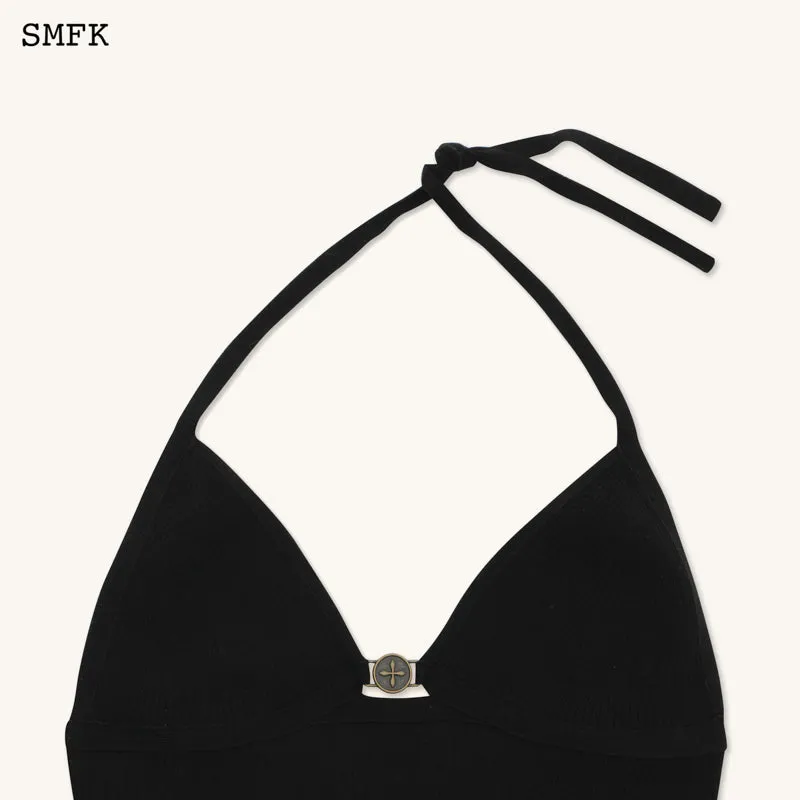 Compass Cross Knitted Halter-Neck Top Black