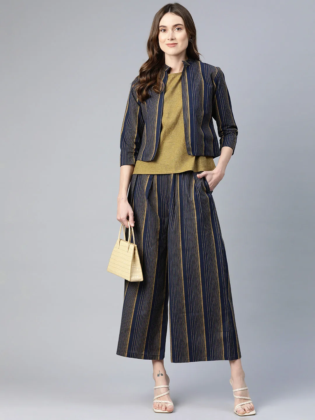 Cottinfab Women Solid Cotton Top with Trousers & Jacket