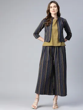 Cottinfab Women Solid Cotton Top with Trousers & Jacket
