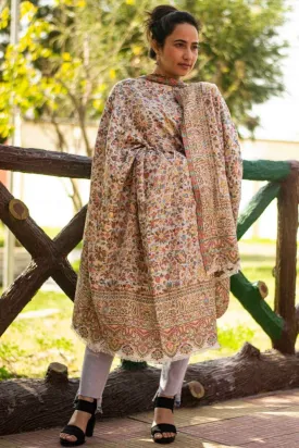 Creamy White Colour This Dense Kani Sunflower  Jaal  Adds Grace To The Personality Of The Wearer.