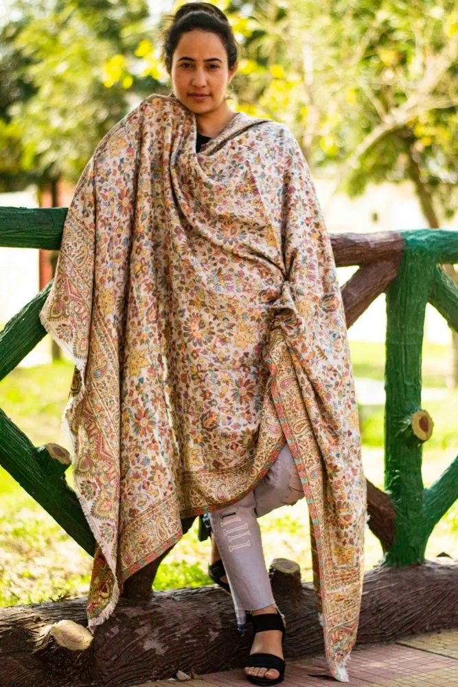 Creamy White Colour This Dense Kani Sunflower  Jaal  Adds Grace To The Personality Of The Wearer.