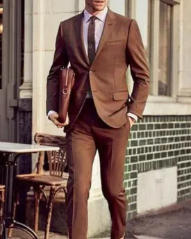 Dark Brown Costume Homme Men's Suits 2 Pieces(Jacket Pant) Terno Masculino Groom Blazer CB2018