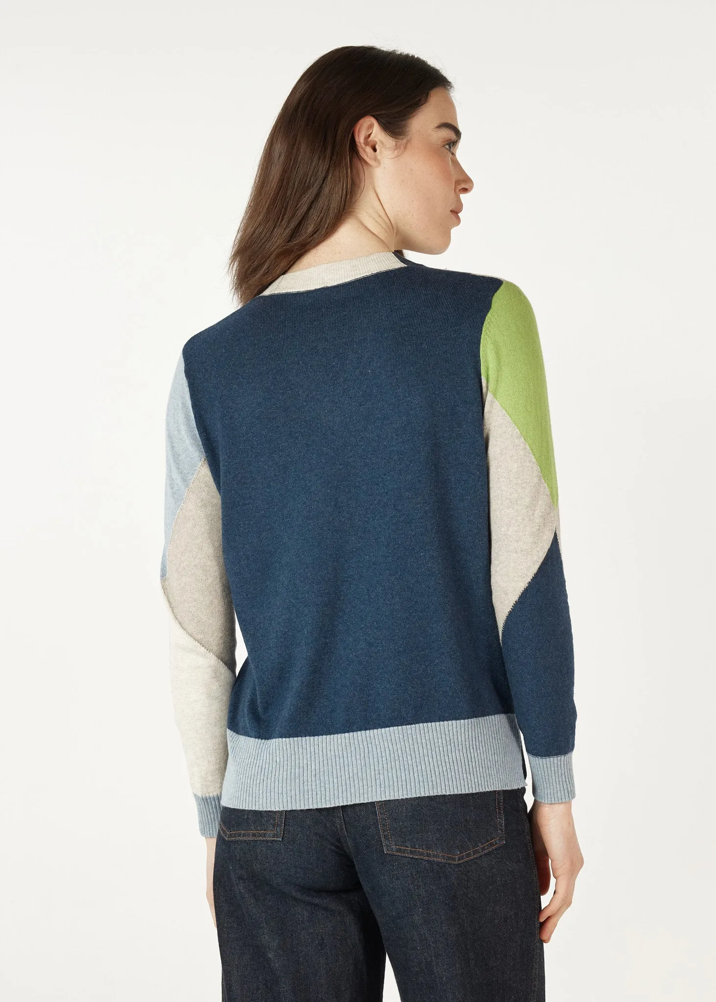 Diamond Dapper Vee Neck Knit - Denim