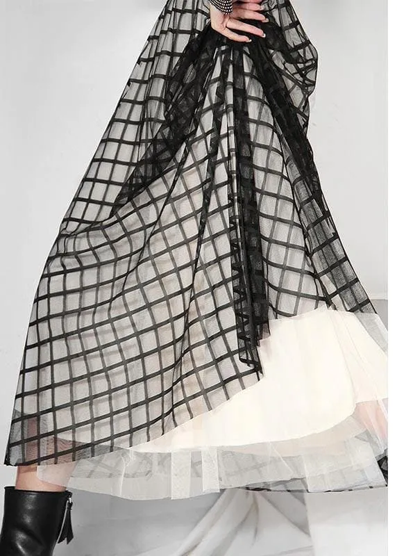 DIY Black Plaid Patchwork Pleated Summer Skirt