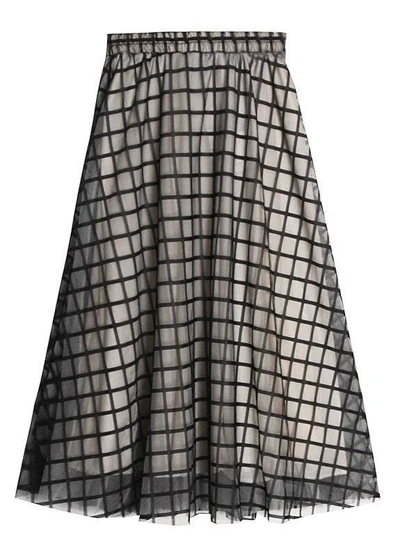 DIY Black Plaid Patchwork Pleated Summer Skirt