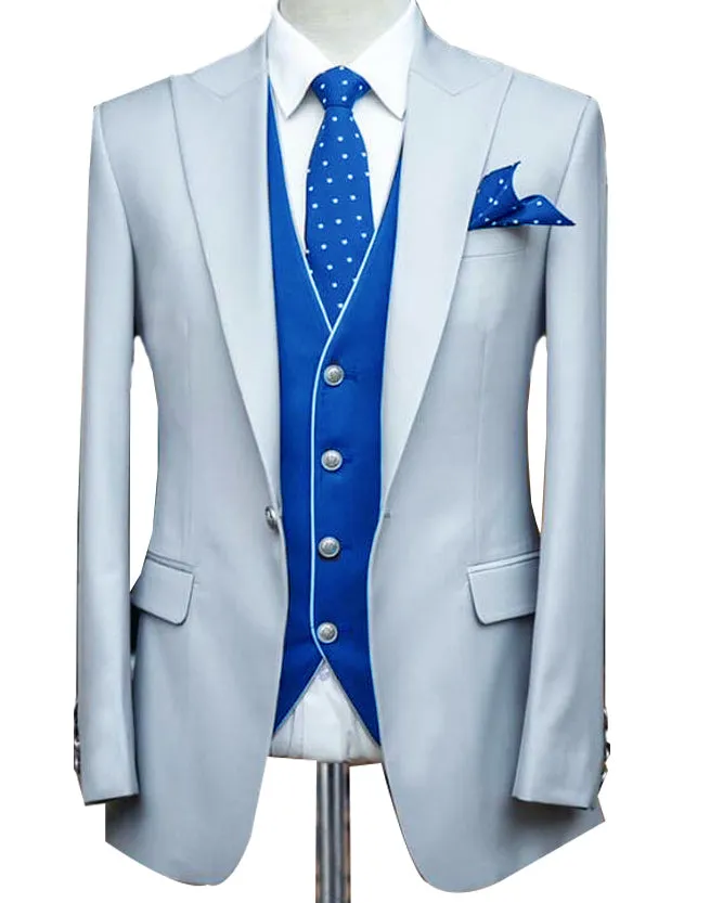 Dusty Ligtht Blue Suits Jacket Royal Blue vest Outfits for Men  3 pieces CS0309