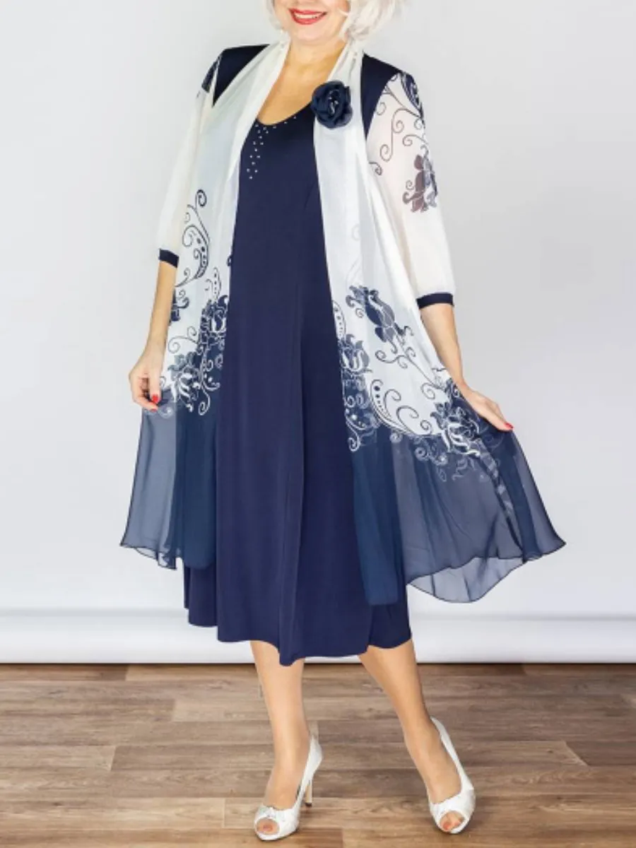 Elegant Chiffon Dress with Outerwear