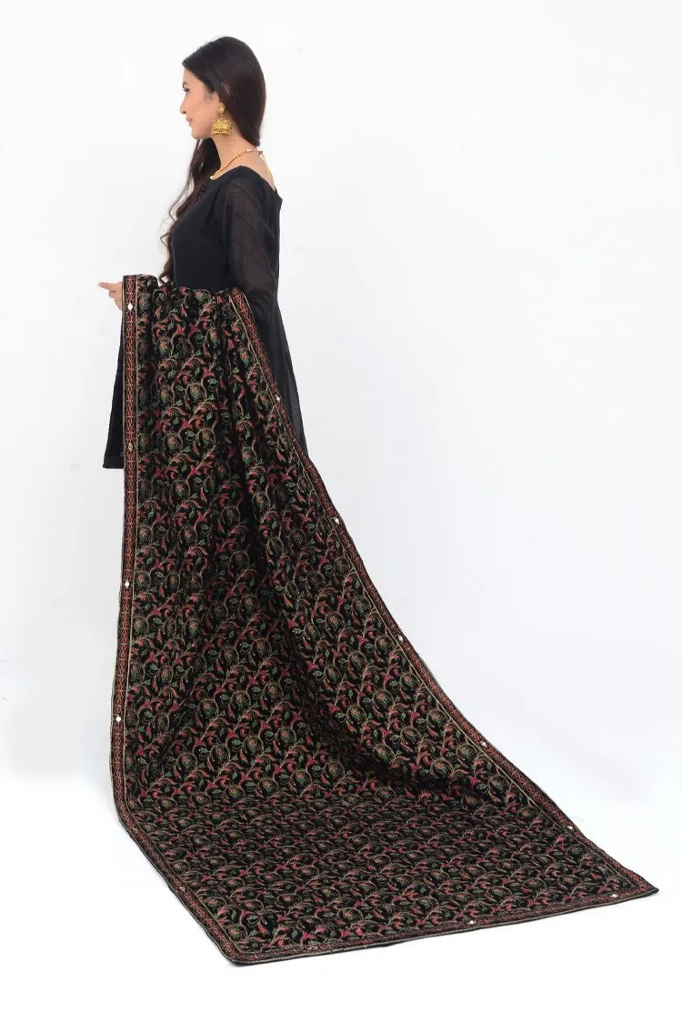 Ellena Fancy Embroidered Shawl Black - SH217