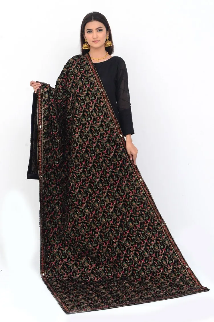 Ellena Fancy Embroidered Shawl Black - SH217