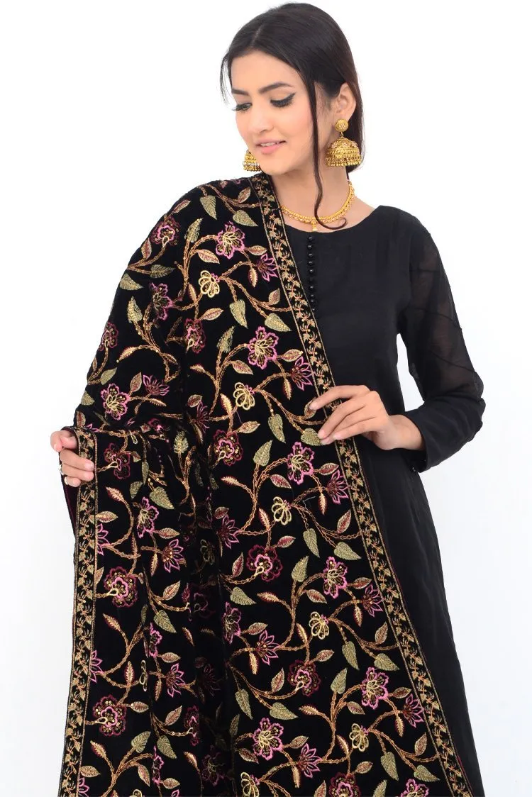 Ellena Fancy Embroidered Shawl Black - SH223
