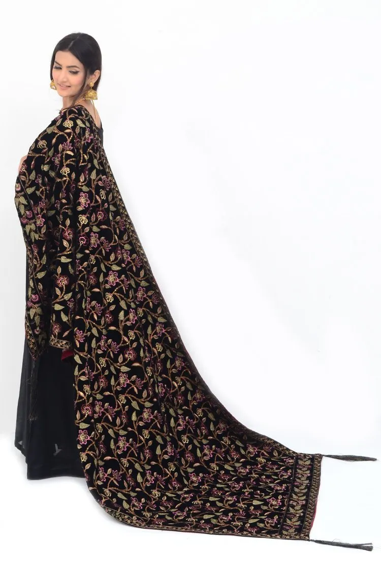 Ellena Fancy Embroidered Shawl Black - SH223