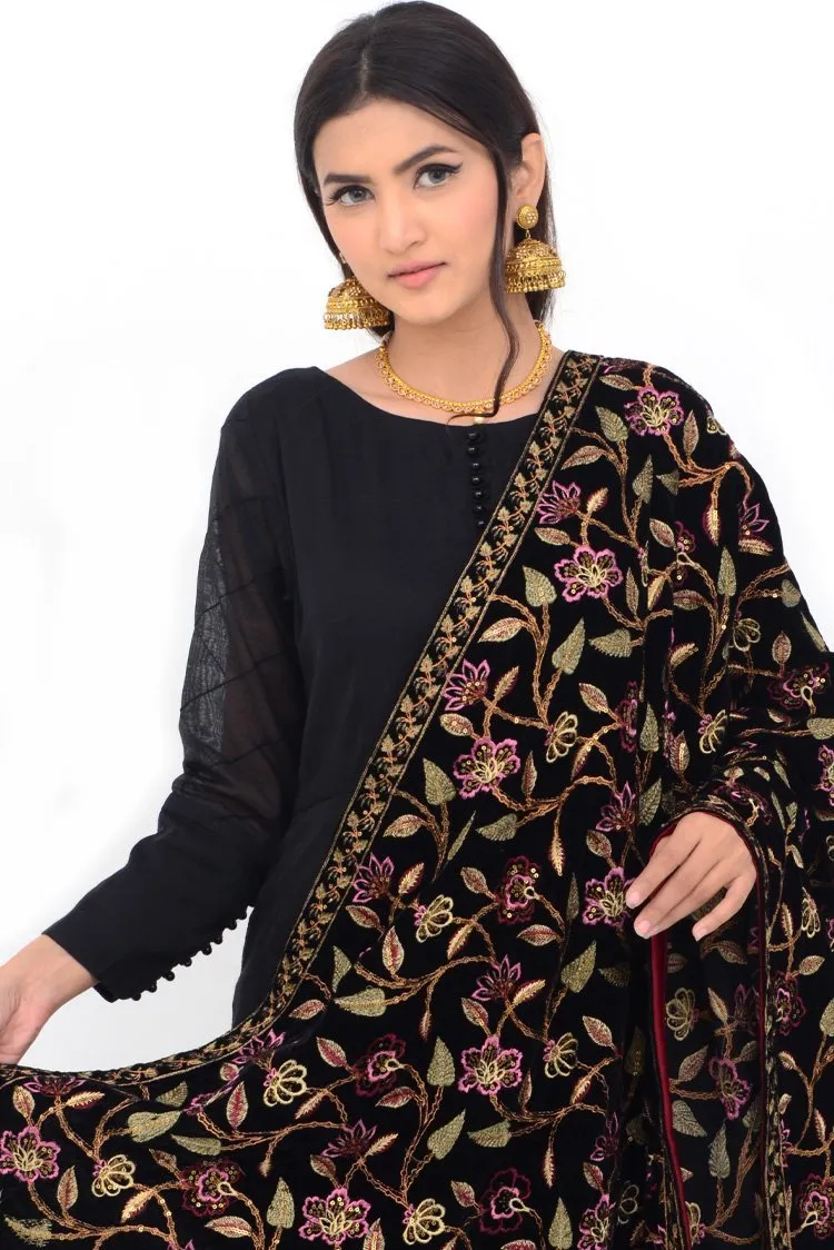 Ellena Fancy Embroidered Shawl Black - SH223