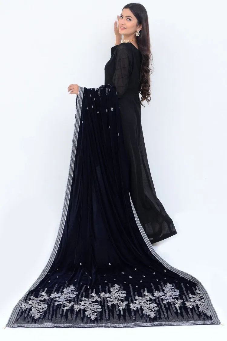 Ellena Fancy Embroidered Shawl Black - SH225