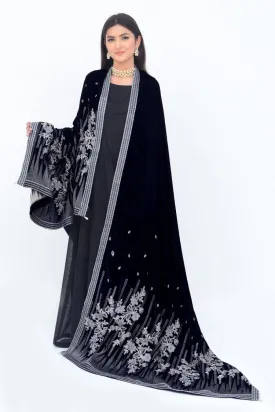 Ellena Fancy Embroidered Shawl Black - SH225