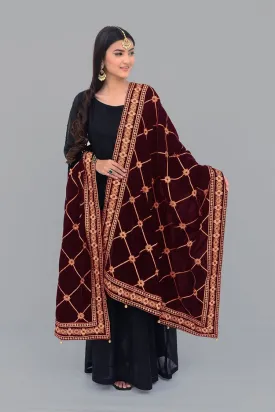 Ellena Fancy Embroidered Shawl Maroon - SH216
