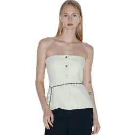 Embellished Tweed Bustier Top In White