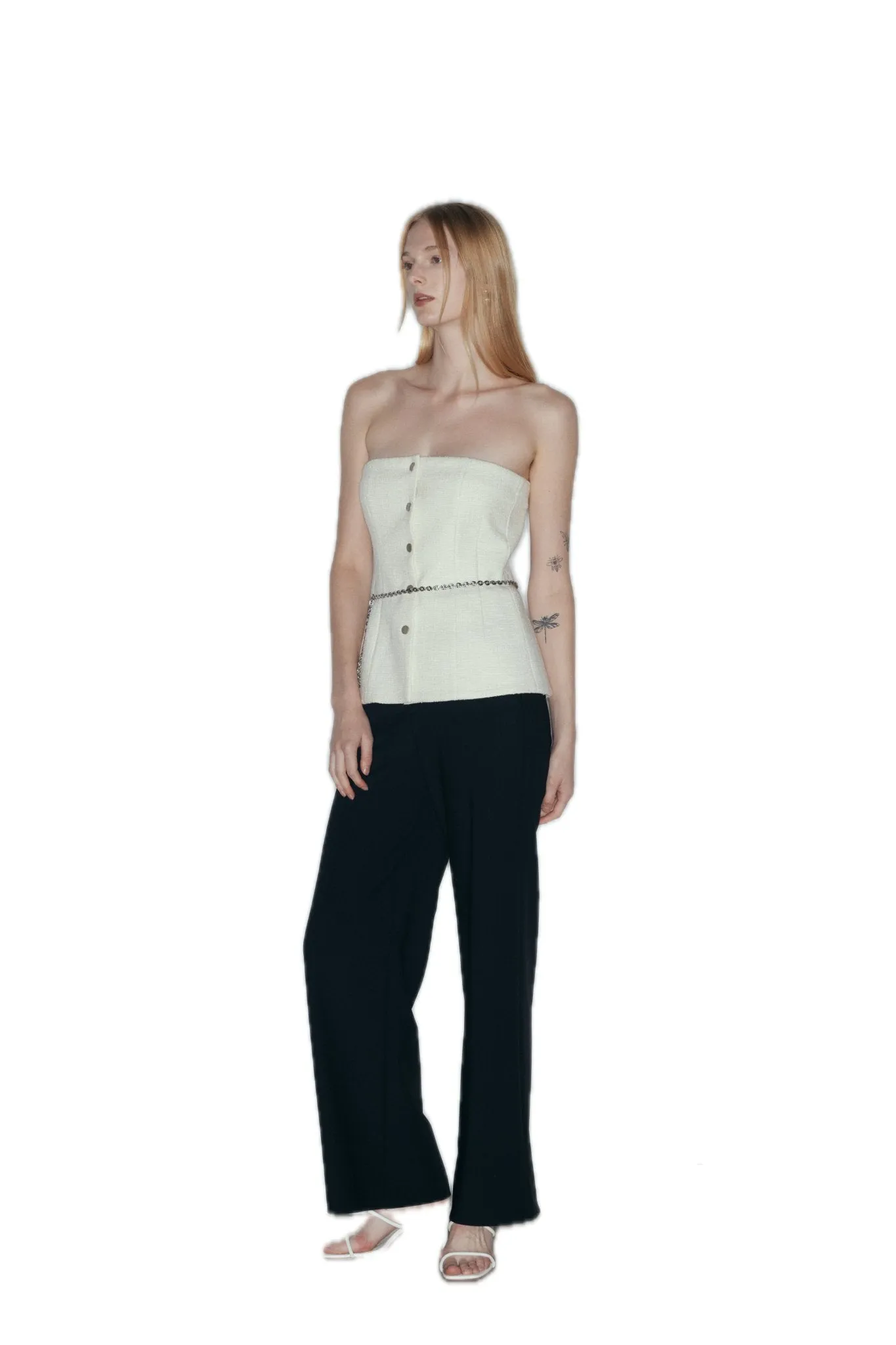 Embellished Tweed Bustier Top In White