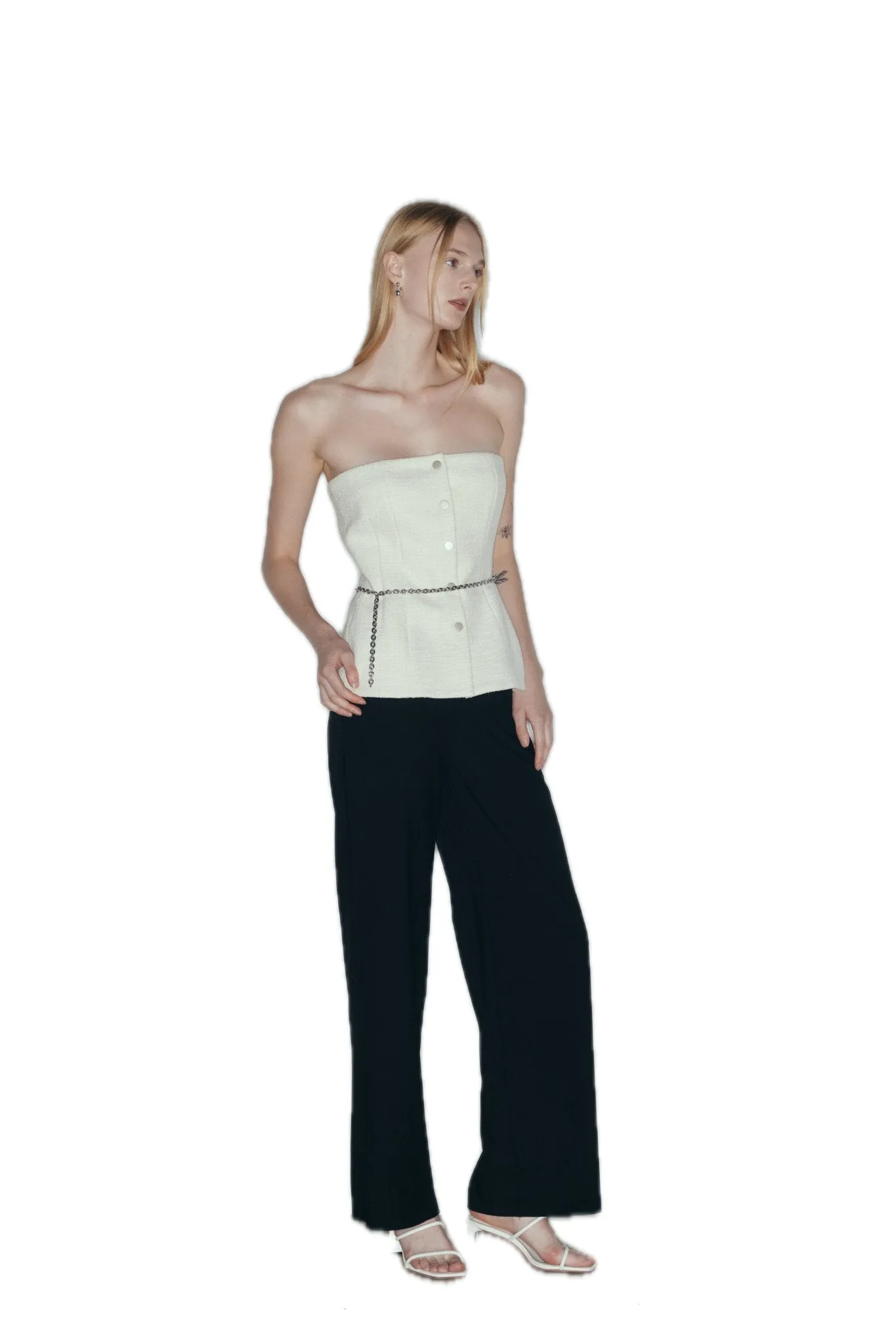 Embellished Tweed Bustier Top In White