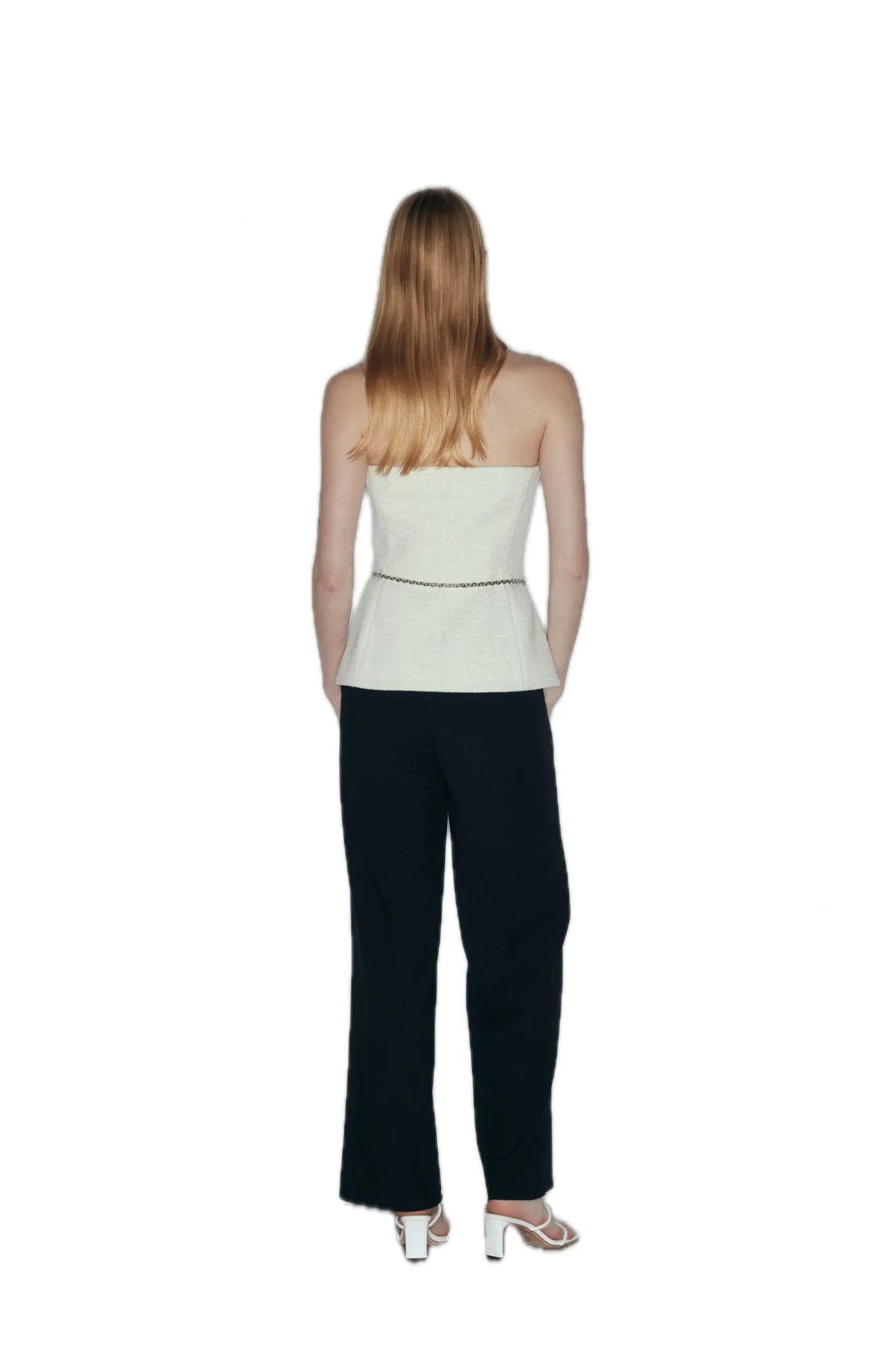 Embellished Tweed Bustier Top In White