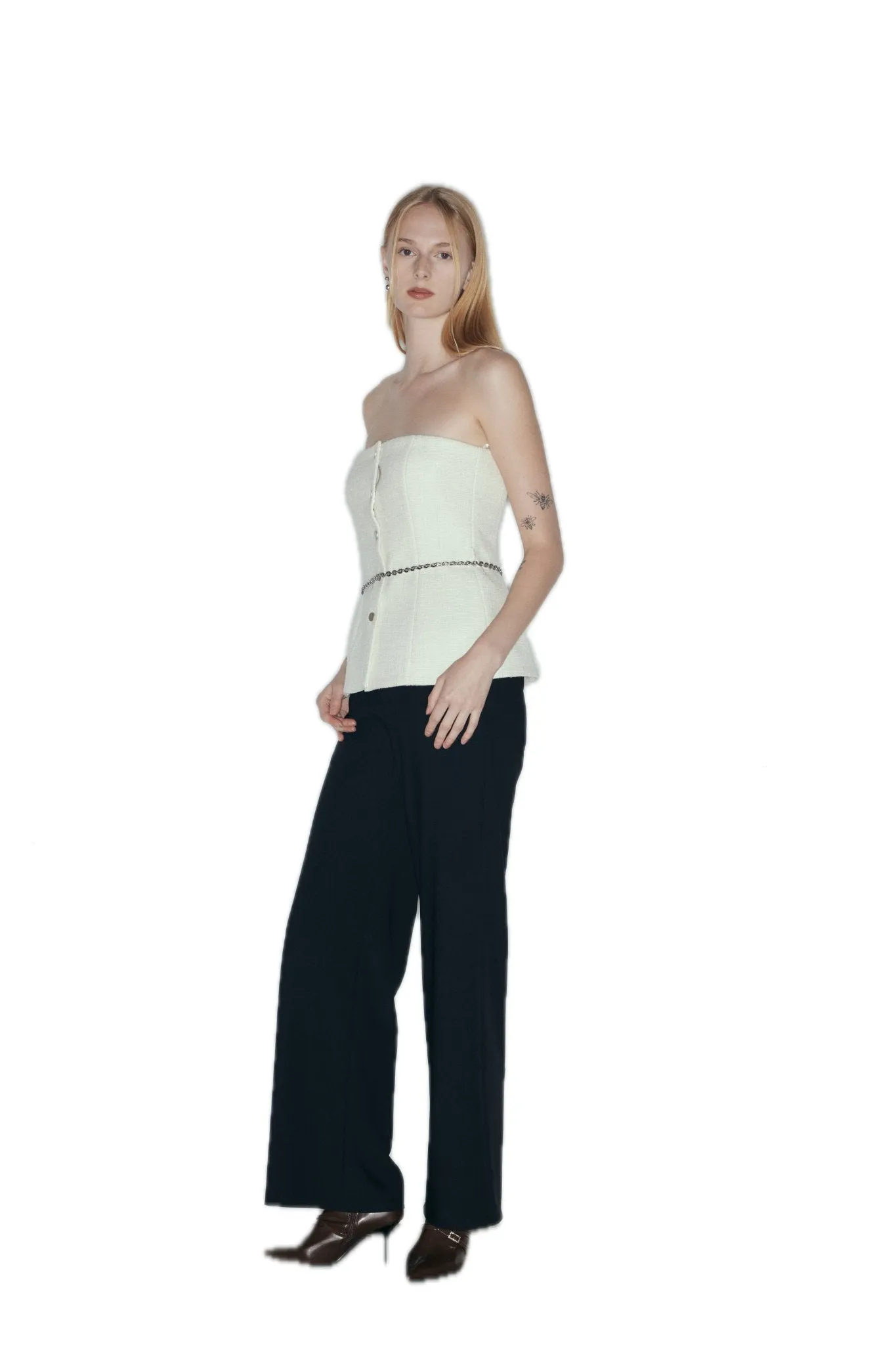 Embellished Tweed Bustier Top In White