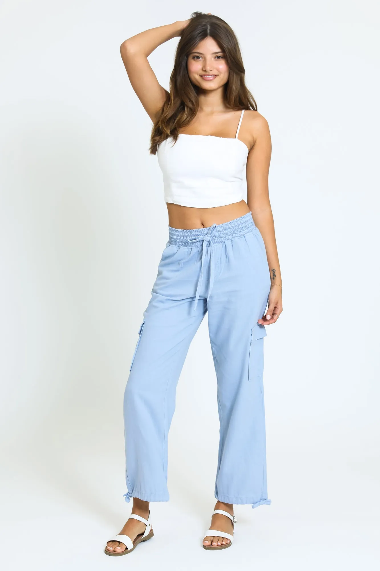 Emma Smock Waist Cargo Pant - Blue Fog