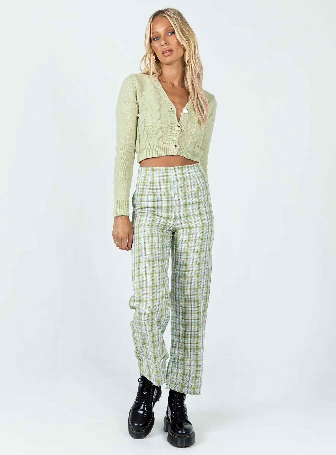 Euros Pants Light Green Check