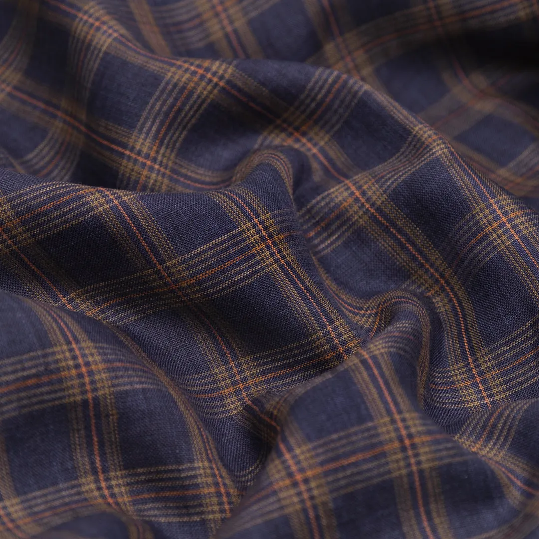 Fireside Plaid Yarn Dyed Linen - Midnight Blue