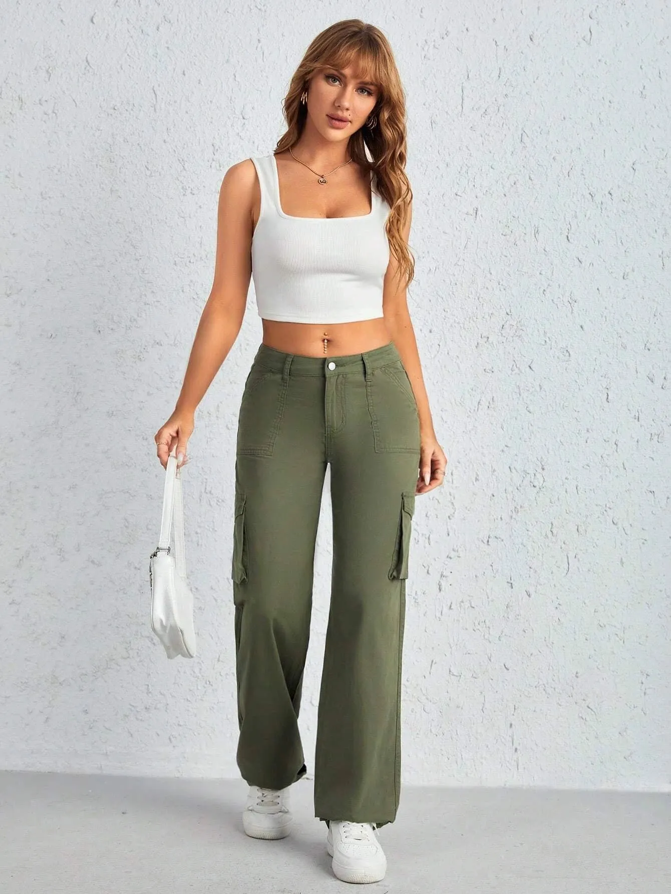 Flap Side Pocket Plain Cargo Jeans