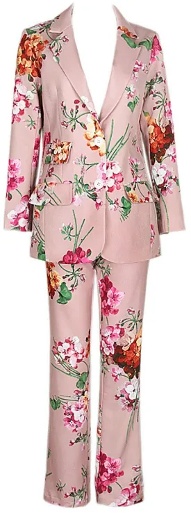 Floral 'Blooms' Printed Blazer & Pant Set-Ladies Suit in pink