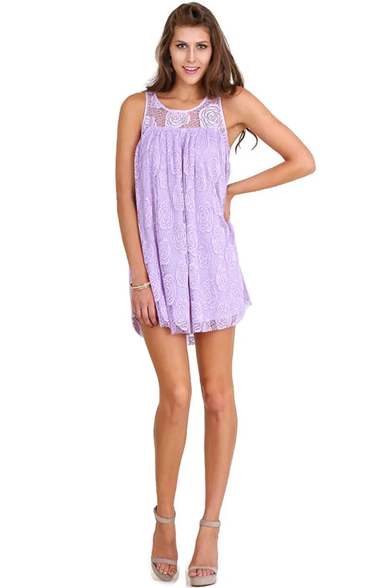 Floral Lace Sleeveless Dress Lavender