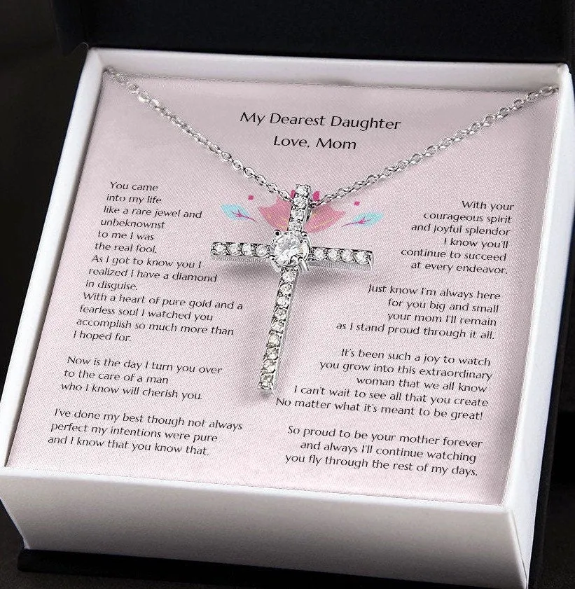 Gift for Bride, Necklace for Bride, Mom To Daughter Wedding, Cross for Bride, Gift from Mom, Gift from Mother of the Bride, Mother Daughter