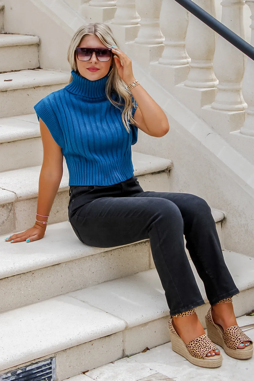 Give You My Heart Turtleneck Sweater Vest - Teal