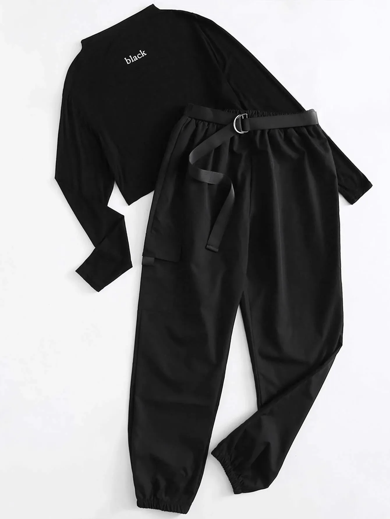 Graphic Print Tee And Belted Cargo Pants