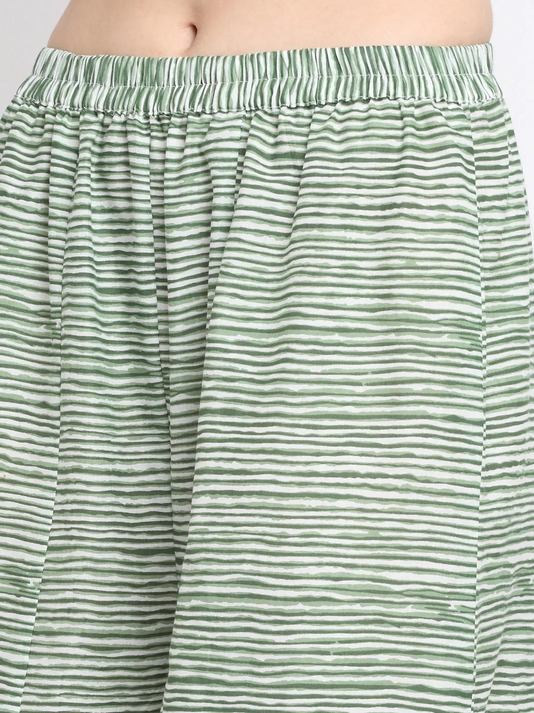 Green Blue Mughal Hues Kurti with Striped Palazzo