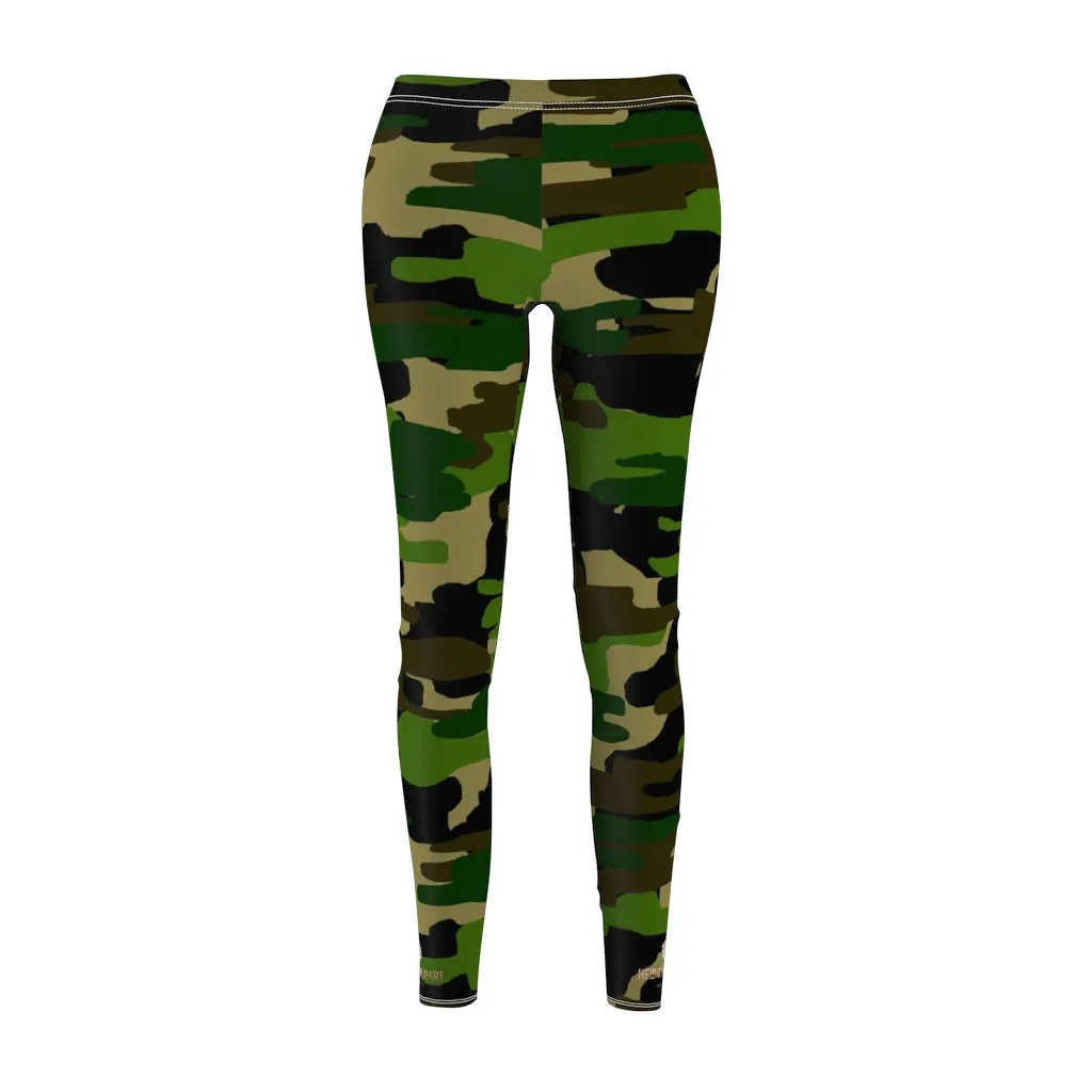 Green Brown Camo Ladies' Tights, Military Print Women's Dressy Long Casual Leggings- Made in USA