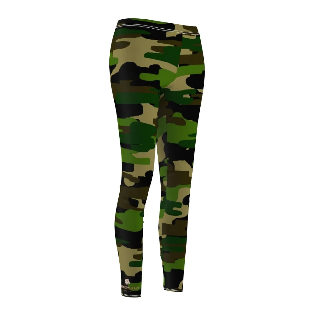 Green Brown Camo Ladies' Tights, Military Print Women's Dressy Long Casual Leggings- Made in USA