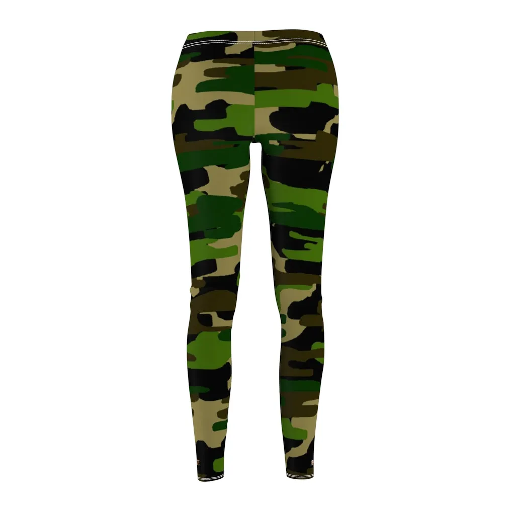 Green Brown Camo Ladies' Tights, Military Print Women's Dressy Long Casual Leggings- Made in USA