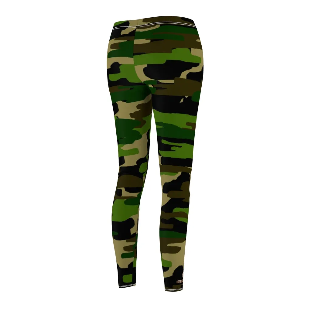 Green Brown Camo Ladies' Tights, Military Print Women's Dressy Long Casual Leggings- Made in USA