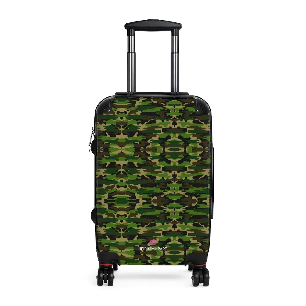 Green Camo Print Suitcases, Army Military Camouflaged Print Designer Suitcase Luggage (Small, Medium, Large)