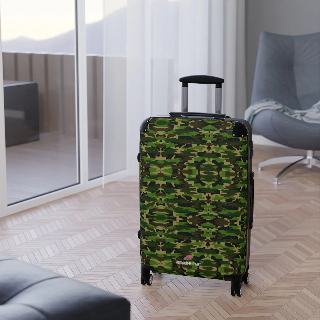 Green Camo Print Suitcases, Army Military Camouflaged Print Designer Suitcase Luggage (Small, Medium, Large)