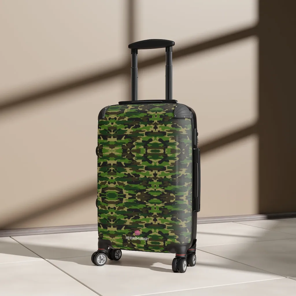 Green Camo Print Suitcases, Army Military Camouflaged Print Designer Suitcase Luggage (Small, Medium, Large)