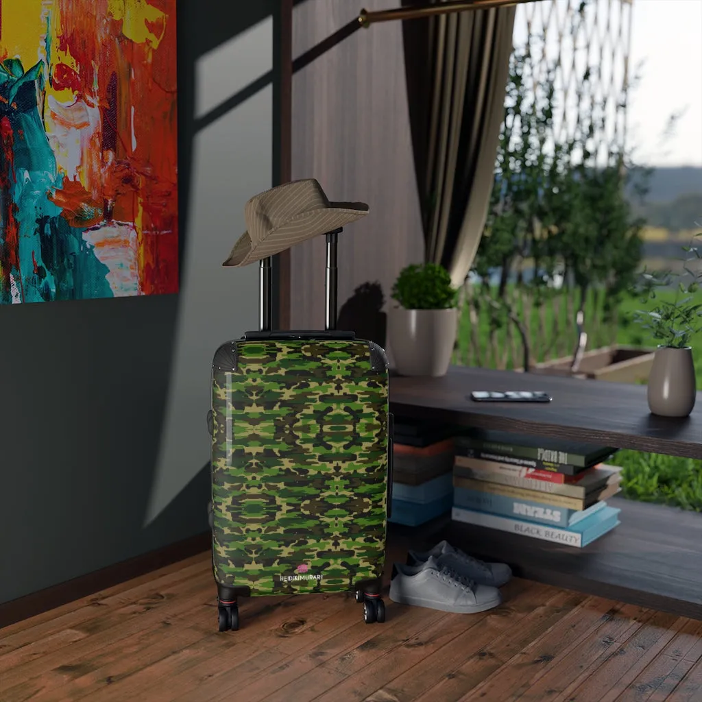 Green Camo Print Suitcases, Army Military Camouflaged Print Designer Suitcase Luggage (Small, Medium, Large)