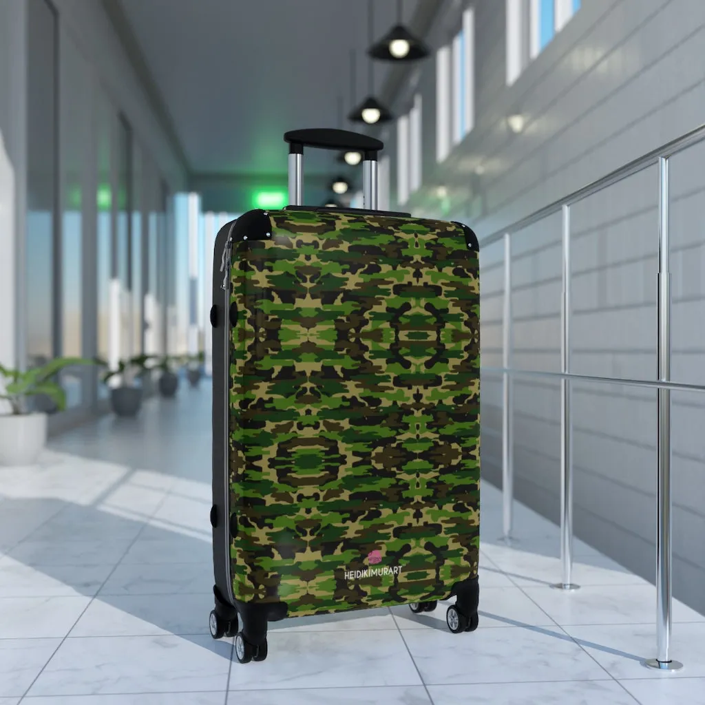 Green Camo Print Suitcases, Army Military Camouflaged Print Designer Suitcase Luggage (Small, Medium, Large)