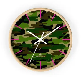 Green Camouflage Camo Army Military Print 10 in. Dia. Indoor Wall Clock- Made in USA