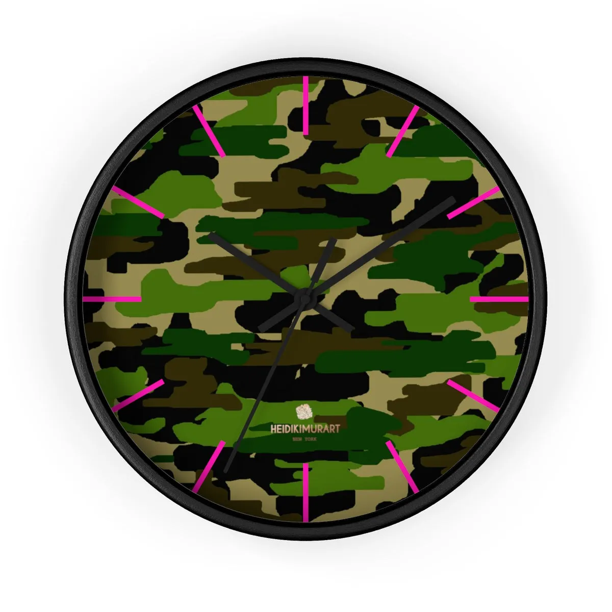 Green Camouflage Camo Army Military Print 10 in. Dia. Indoor Wall Clock- Made in USA