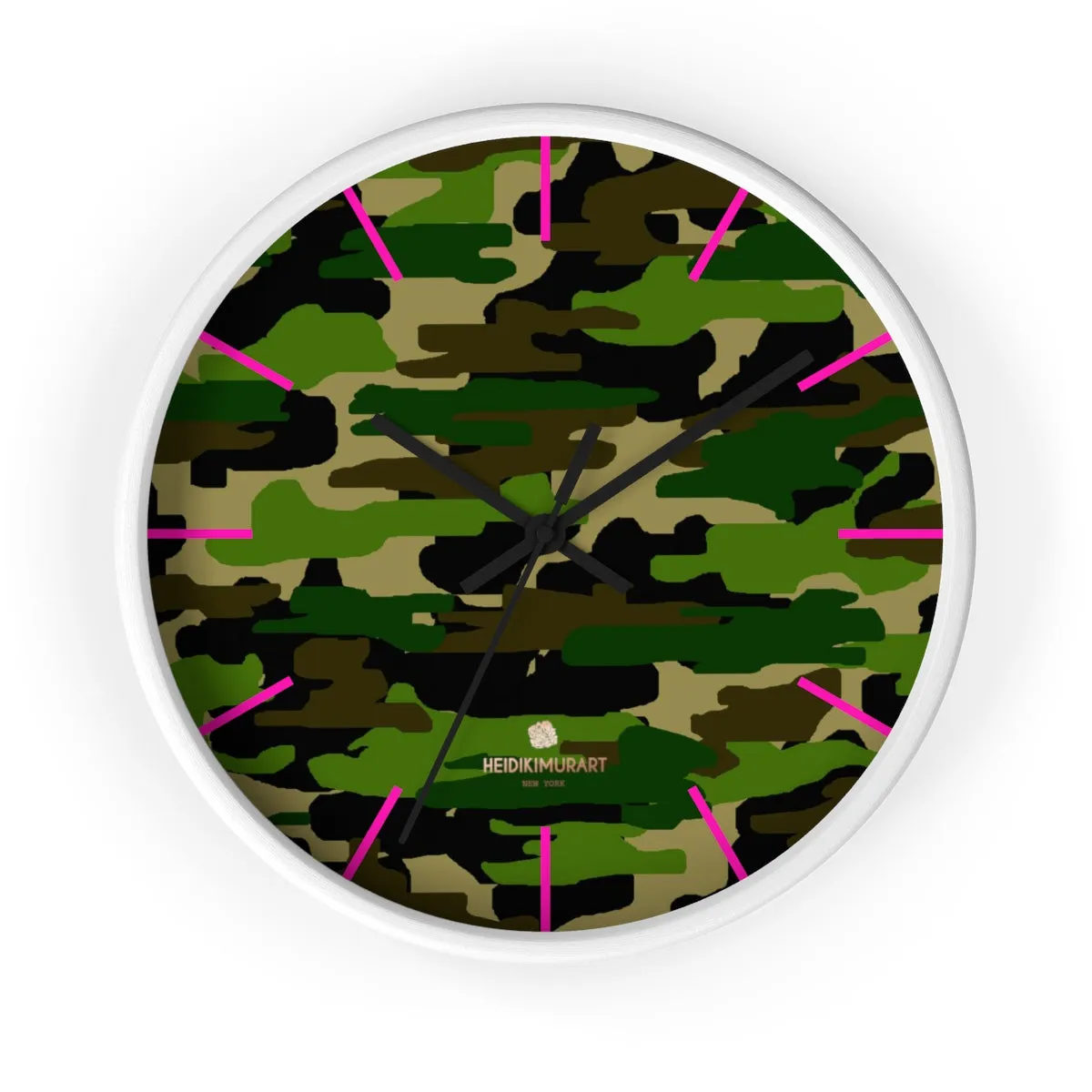 Green Camouflage Camo Army Military Print 10 in. Dia. Indoor Wall Clock- Made in USA