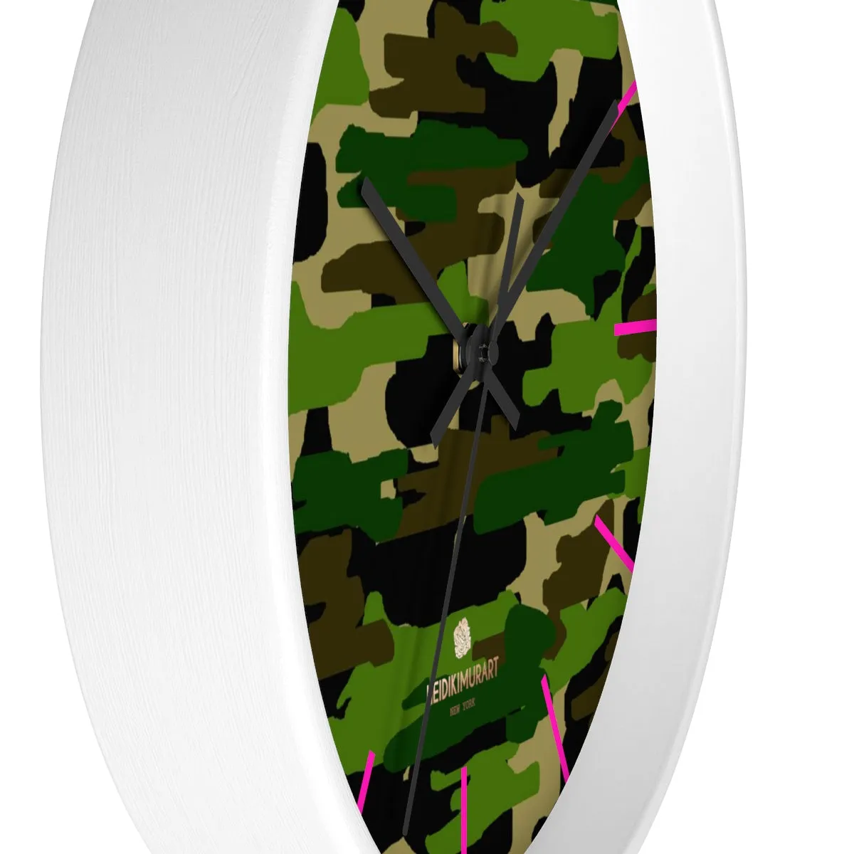 Green Camouflage Camo Army Military Print 10 in. Dia. Indoor Wall Clock- Made in USA