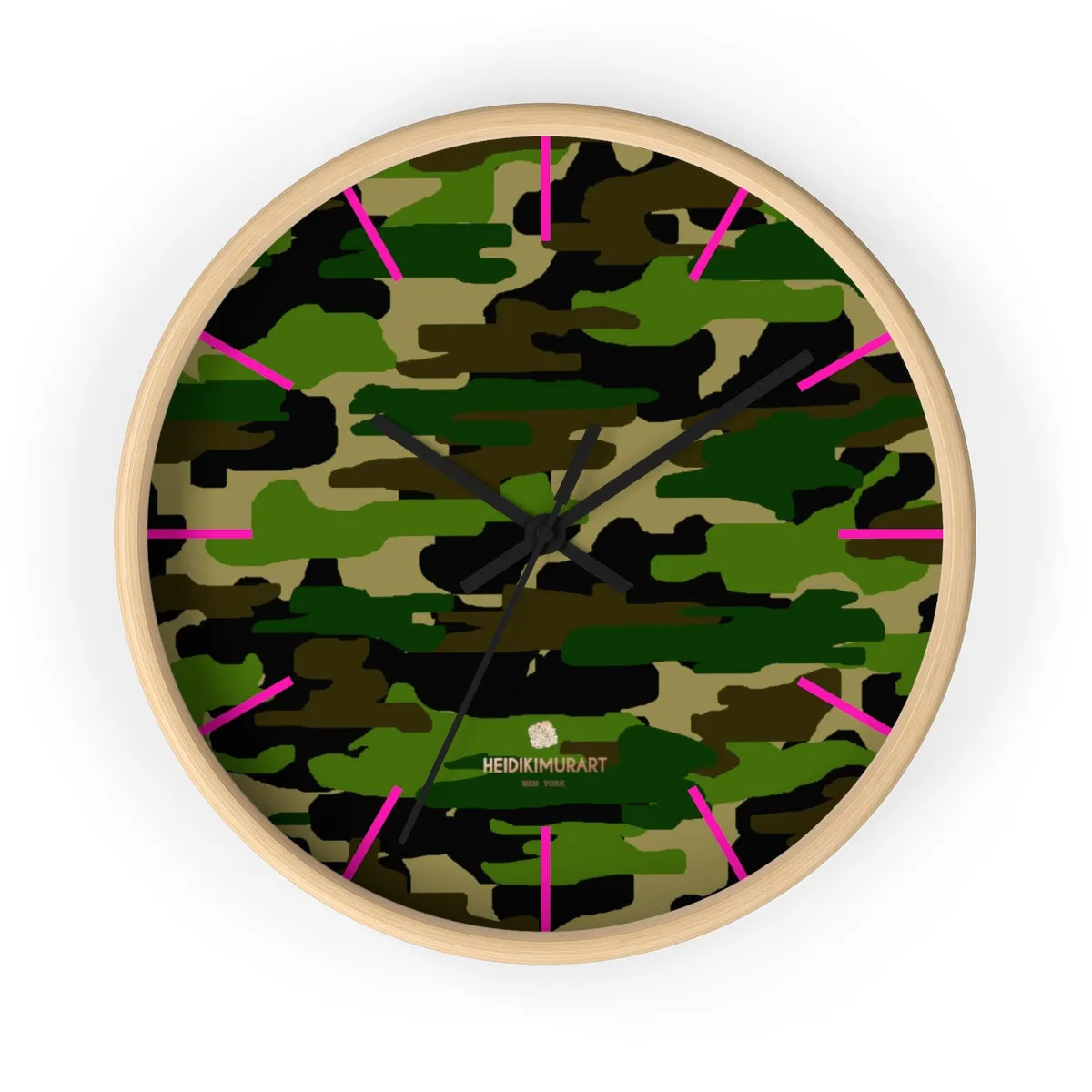 Green Camouflage Camo Army Military Print 10 in. Dia. Indoor Wall Clock- Made in USA