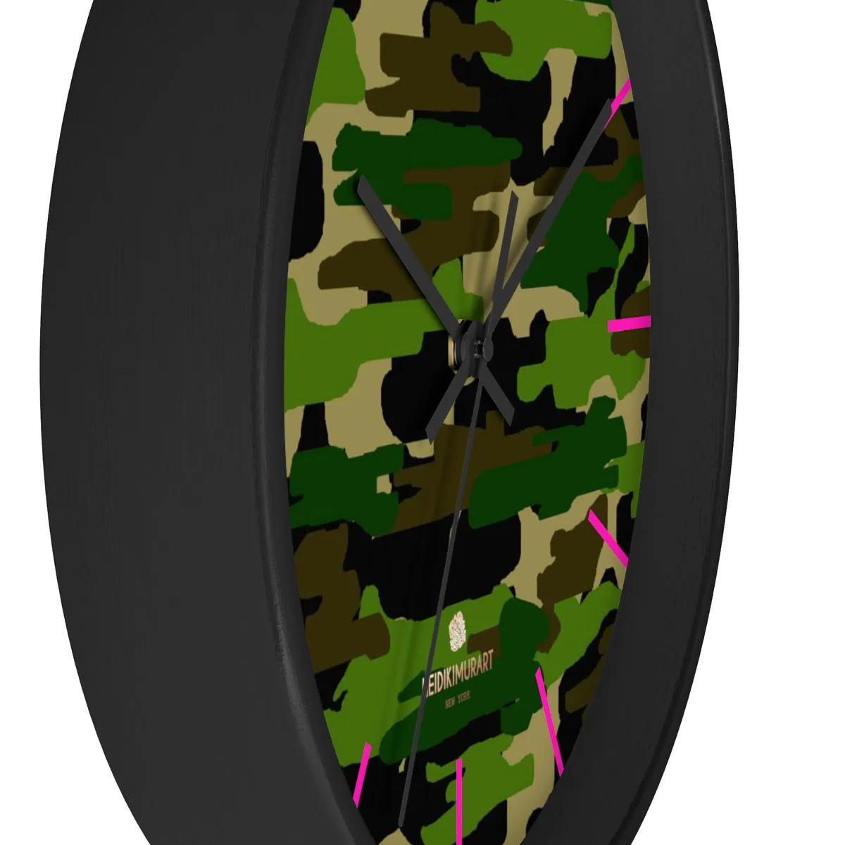 Green Camouflage Camo Army Military Print 10 in. Dia. Indoor Wall Clock- Made in USA