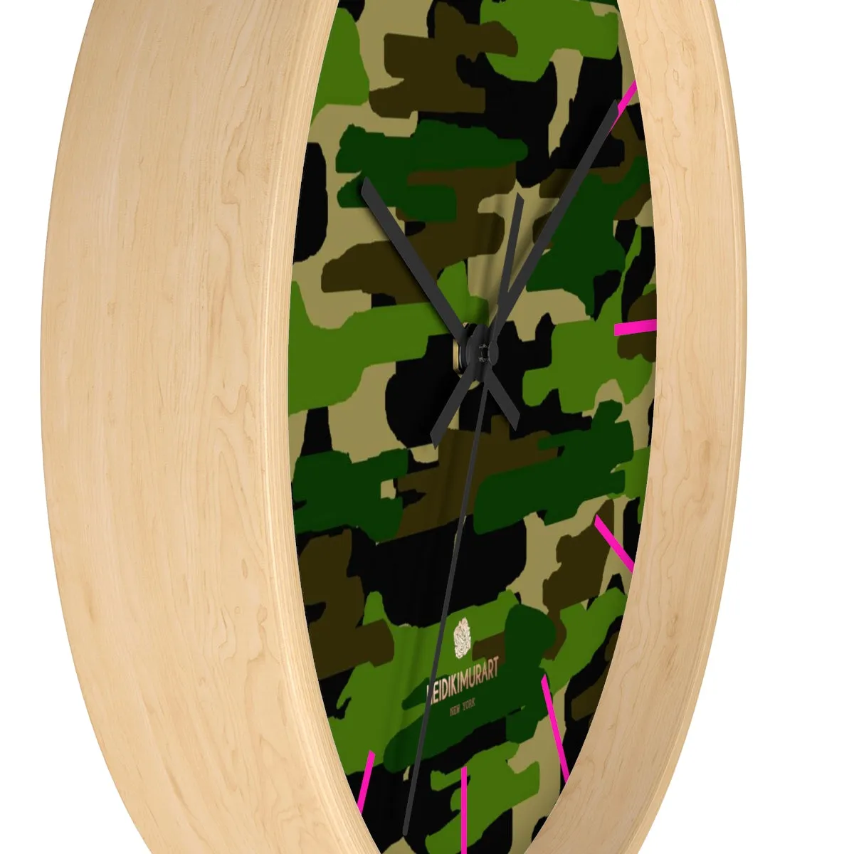 Green Camouflage Camo Army Military Print 10 in. Dia. Indoor Wall Clock- Made in USA